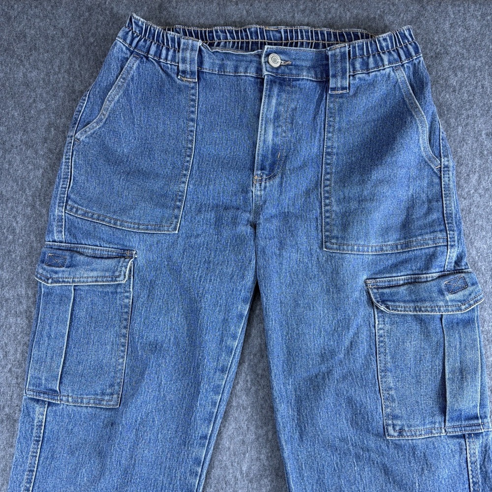 Excuse Jeans Womens Size L 30x28 Blue Straight Elastic Waist Cargo Pockets Baggy - Picture 2 of 9